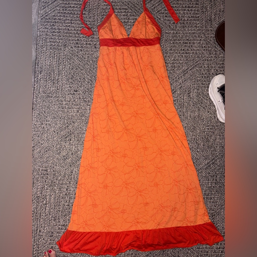 Roxy Orange Sleeveless halter Maxi Sundress large junior or misses medium EUC